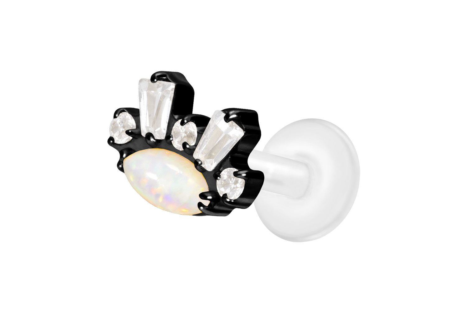 PTFE Labret Piercing mit Innengewinde + Titan-Aufsatz SYNTHETISCHER OPAL+ KRISTALLE